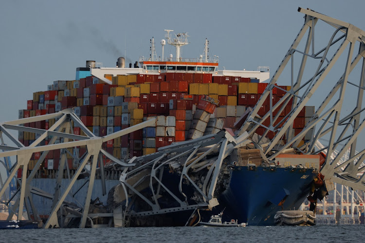 A view of the Dali cargo vessel which crashed into the Francis Scott Key Bridge causing it to collapse in Baltimore, Maryland, U.S., March 26, 2024.