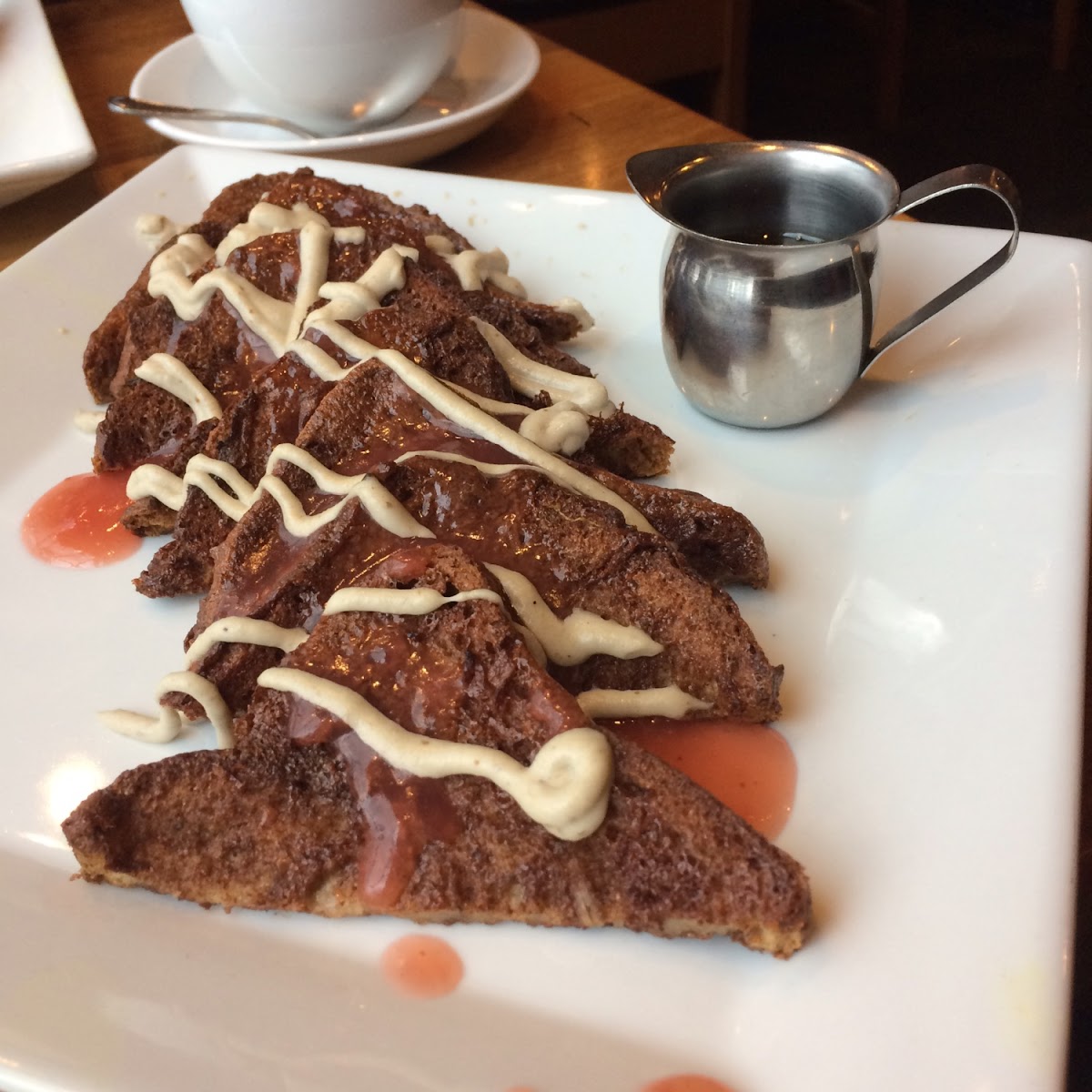 The french toast made with orange-chia batter and served with cashew cream. YUM!