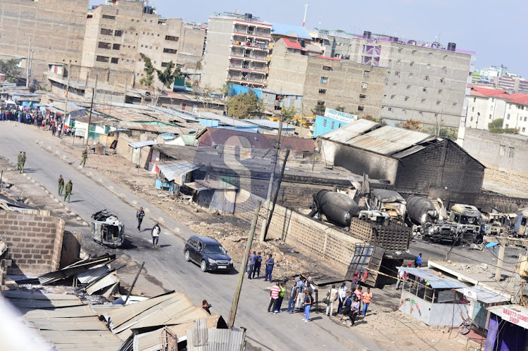 Aerial view of the scene where the explosion happened on Thursday night in Embakasi on February 2, 2024