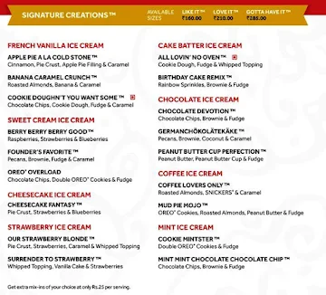 Cold Stone Creamery menu 