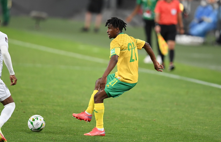 Bafana Bafana left-back Terrence Mashego in the 2022 Fifa World Cup, qualifier against Zimbabwe at FNB Stadium on November 11 2021.