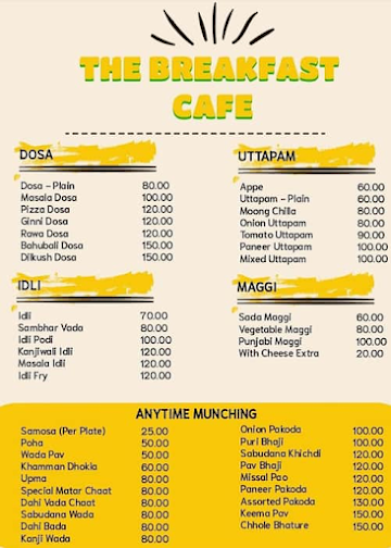 The Breakfast Cafe menu 