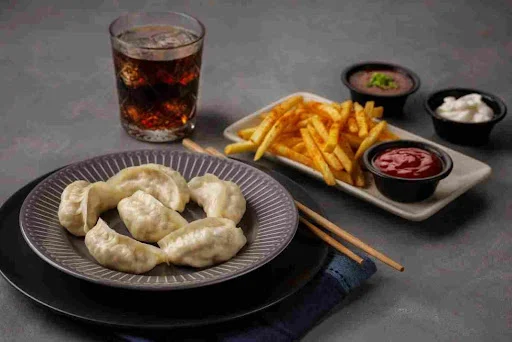 Chicken Steamed Momos + Any Drink + Fries