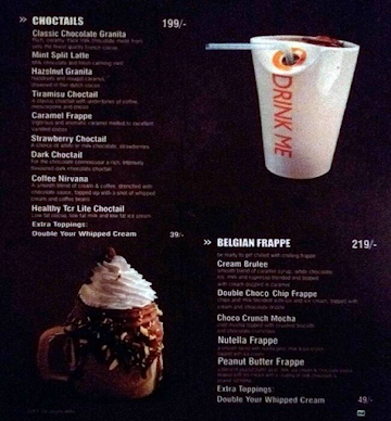 The Chocolate Room menu 