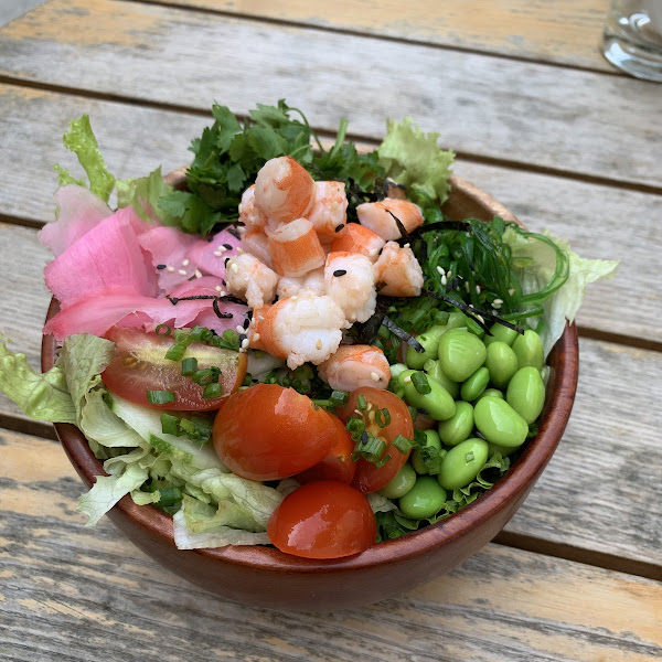 Salmon and shrimp poke bowl