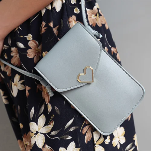 Love Buckle mobiele telefoon tassen voor dames, transparant touchscreen portemonnee, crossbody schoudertassen voor gemak.