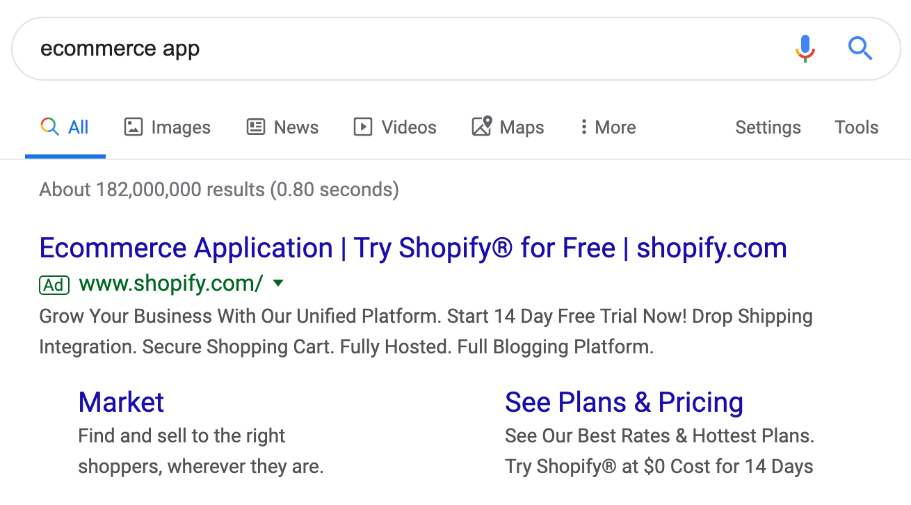 example of Shopify ad copy