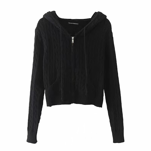 Title 4, Short Spring And Autumn Hooded Twist Knitted Ca...