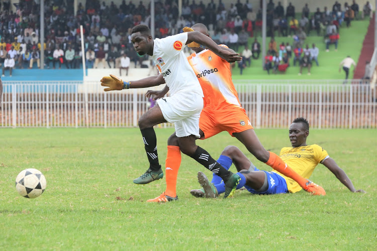 Shabana's Philbert Ochieng in action against Muranga Seal at Gusii Stadium on Sunday.