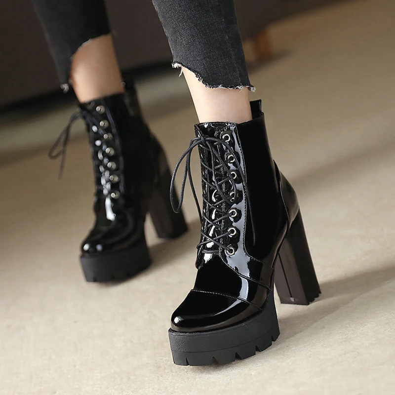 Title 2, Patentleren Martin boots met hoge hak, ronde ne...