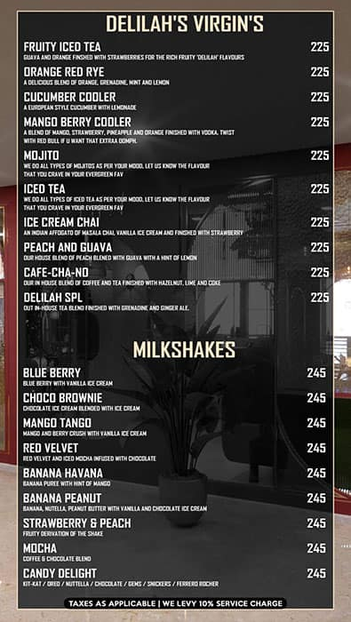 Delilah menu 