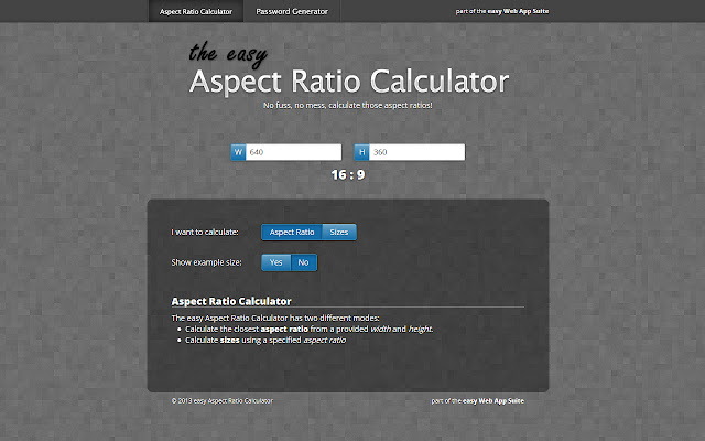 easy Aspect Ratio Calculator chrome extension