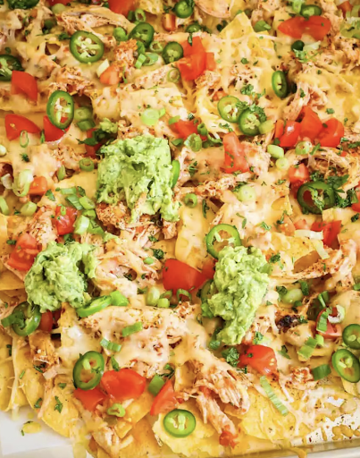 Chicken Nachos on a tray