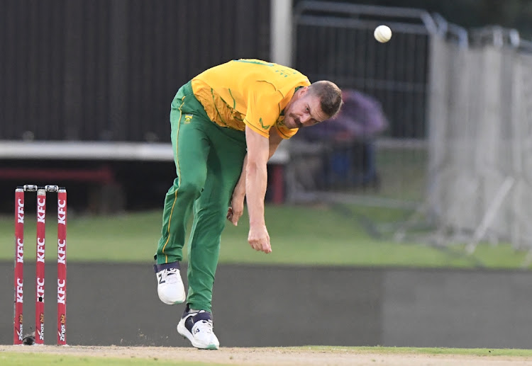 Anrich Nortje of South Africa during the 1st KFC T20 International match between South Africa and West Indies at SuperSport Park on March 25, 2023 in Centurion.