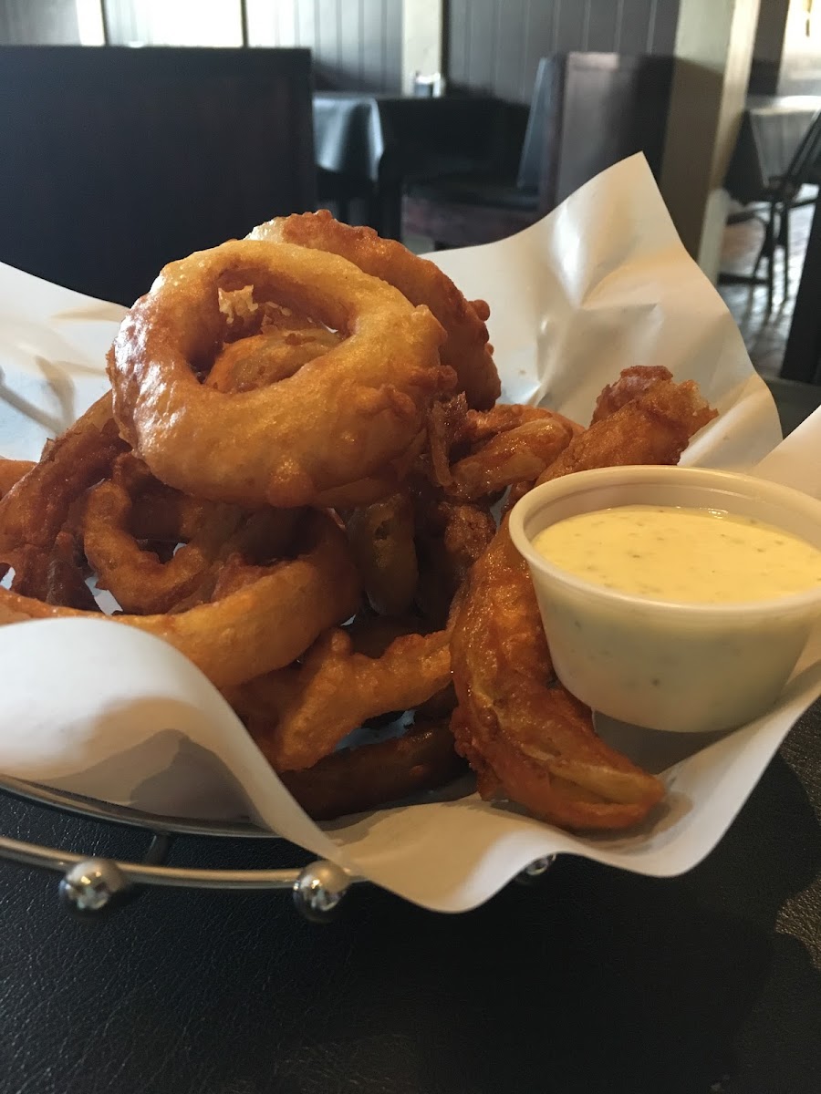 The onion rings are crispy and delicious!  Possibly the best onion rings we've ever had!