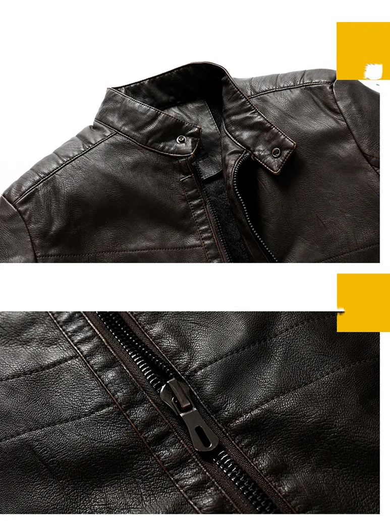 Title 3, Mens Fall Winter PU Leather Jacket, Slim Busin...