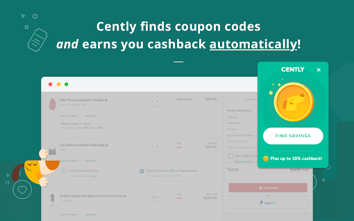 Cently: Automatic Coupons + Cashback for Free