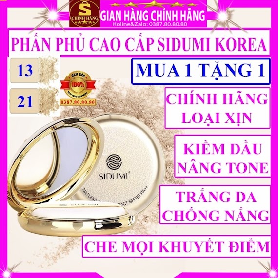 Phấn Phủ Kiềm Dầu Sidumi Hàn Quốc Dạng Nén Chống Nắng Tốt Cho Da Dầu Mụn Khô Nhạy Cảm Hỗn Hợp Thiên Dầu Nâng Tone Da