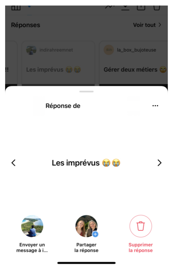 2 choix de réponses pour répondre aux questions posées en stories Instagram