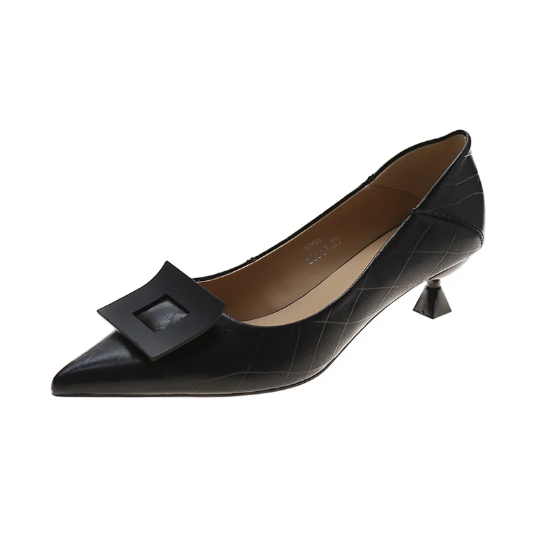 Title 5, Zapatos negros de tacón bajo para mujer, ideale...