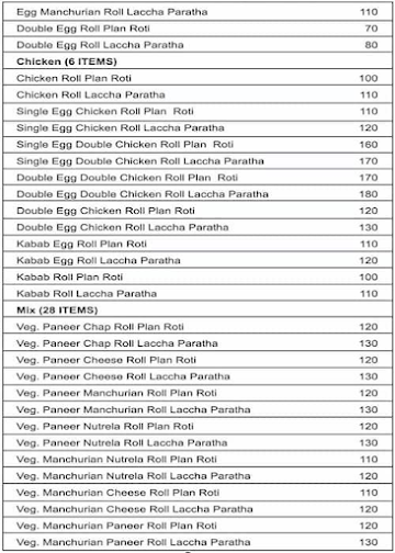 Prashant Roll menu 