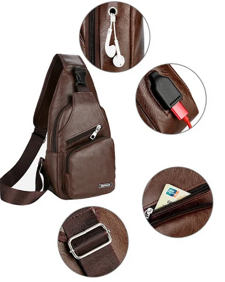 2024 New Men's Crossbody Bags Men's USB Chest Bag Designe... - 3