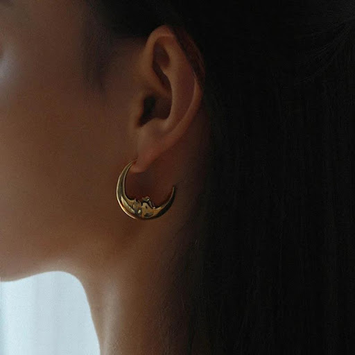 Title 1, Personalized Cold Style Moon Earrings. Add a to...