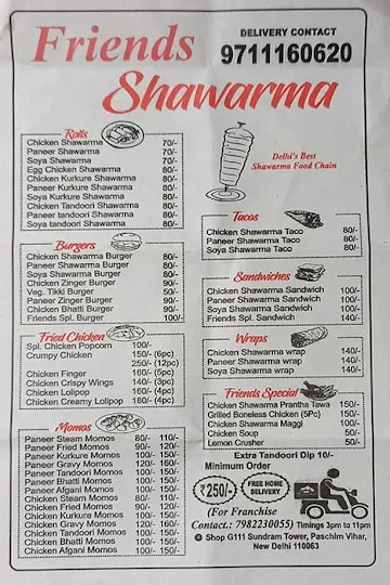 Friends Shawarma menu 