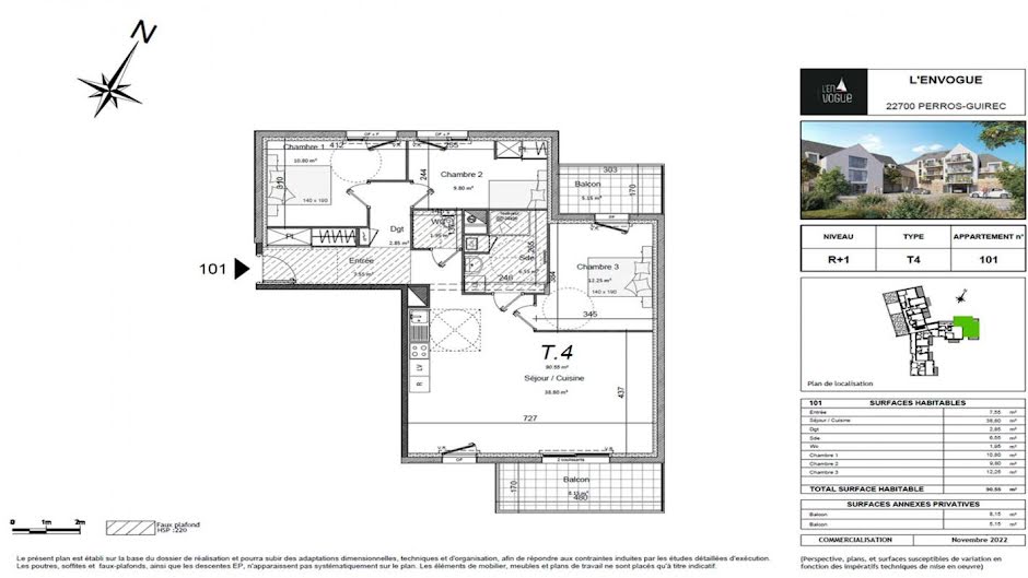 Vente appartement 4 pièces 90 m² à Perros-Guirec (22700), 446 000 €