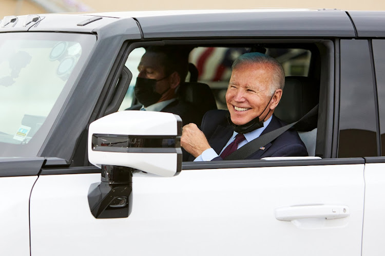 US president Joe Biden test-driving the new all-electric GMC Hummer Pickup.