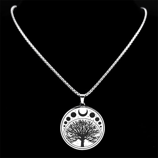 Title 2, Round Stainless Steel Tree of Life Pendant Symb...