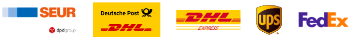 Varios logotipos: SEUR DPD group, Deutsche Post DHL, DHL Express, UPS, FedEx