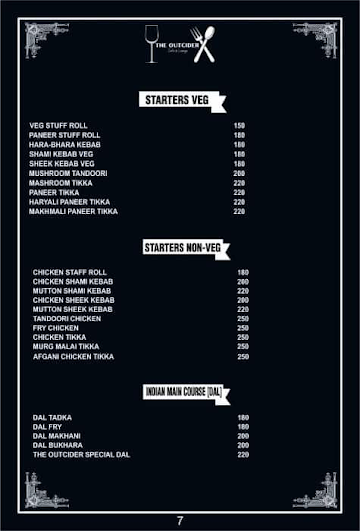 The Outcider Cafe & Lounge menu 