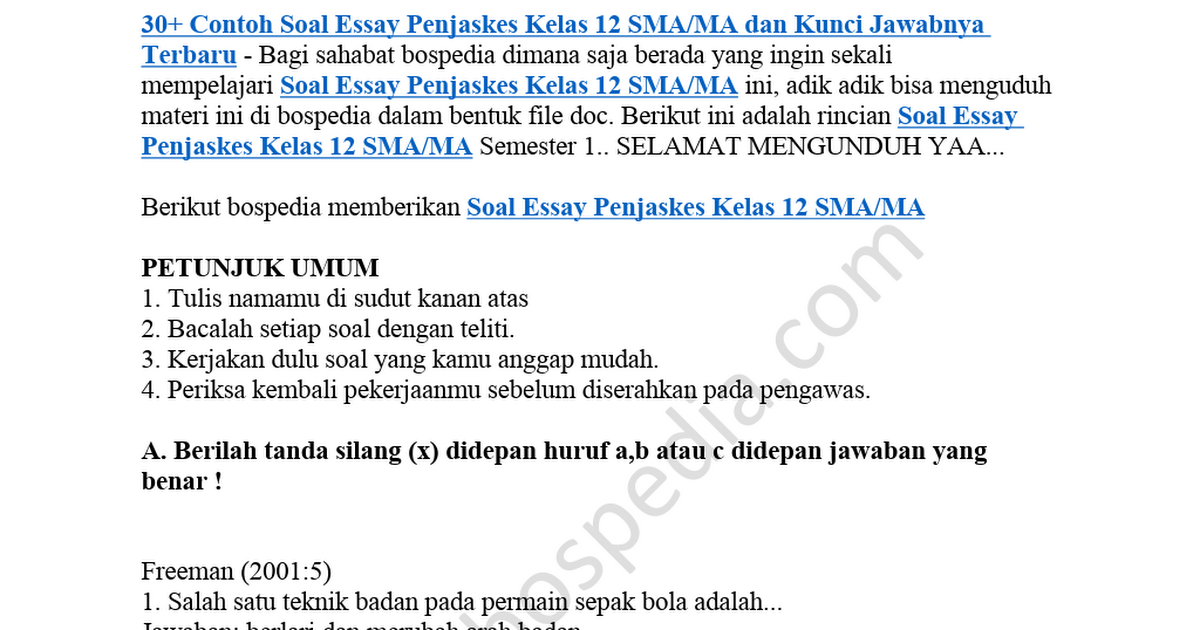 Contoh Soal Hots Pjok Sma Kelas Xii Kumpulan Materi Pelajaran Dan Contoh Soal 2