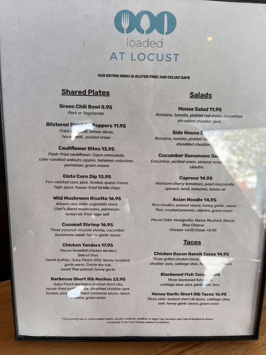 Locust Cider gluten-free menu