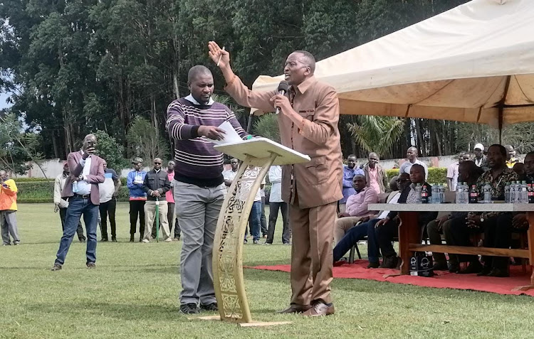 Kisii Senator Richard Onyonka during the Abegetutu leaders consultative forum on Saturday, December 10.