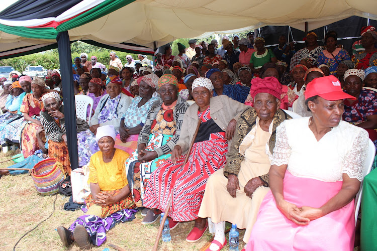 Elderly women during the launch of a door-to-door campaign against chronic illnesses in Kagundu-ini, Murang'a, on February 7, 2024.