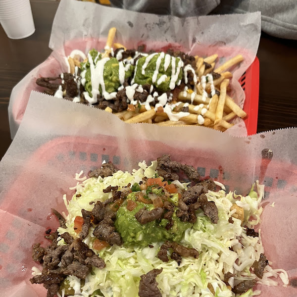 Carne fries and California taquitos