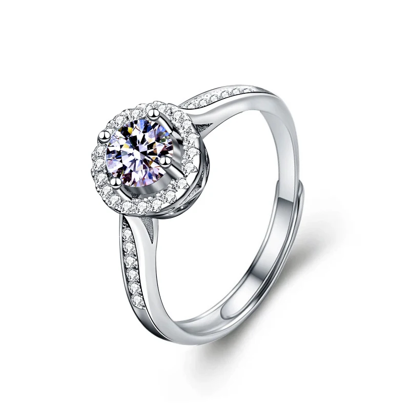 Bague Princesse Moissanite Ronde en Argent Sterling S925