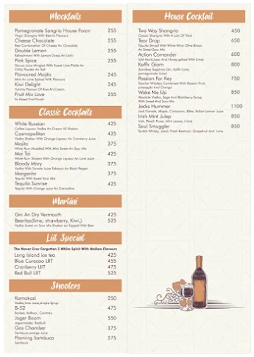 The Chhat bar & Kitchen menu 