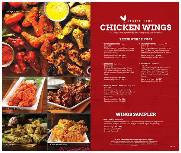 TGI Fridays menu 