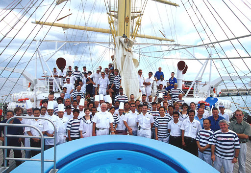 The captain and crew of the Royal Clipper, part of Star Clippers.