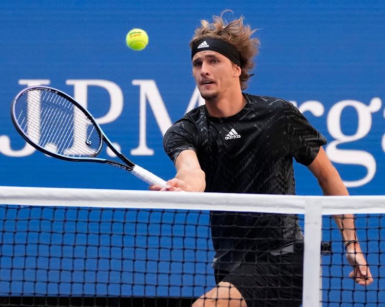 Alexander Zverev of Germany returns to Lloyd Harris of South Africa on day 10 of the US Open at USTA Billie Jean King National Tennis Center September 8, 2021 in Flushing, New York, US