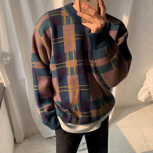 Title 3, Mens Winter Thick Sweater Color Matching Plaid...