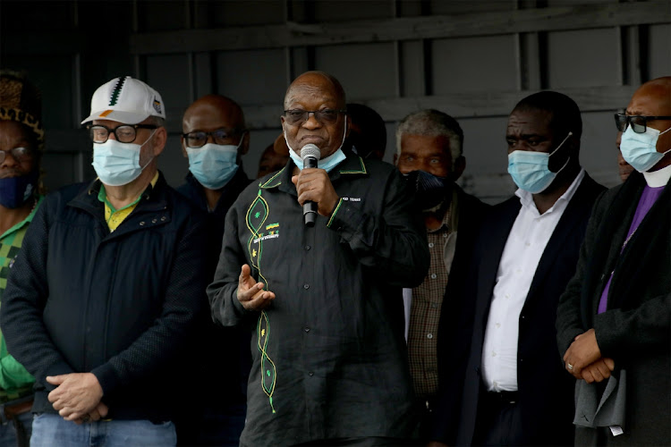 Former president Jacob Zuma addresses his supporters in Nkandla, KwaZulu-Natal. Picture: SANDILE NDLOVU