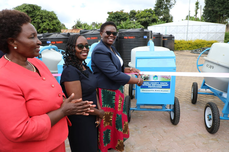 Governor Kawira Mwangaza launches a concrete mixer for the youth in Meru on May 30, 2023