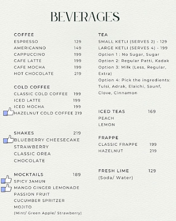 Cafe Belong menu 