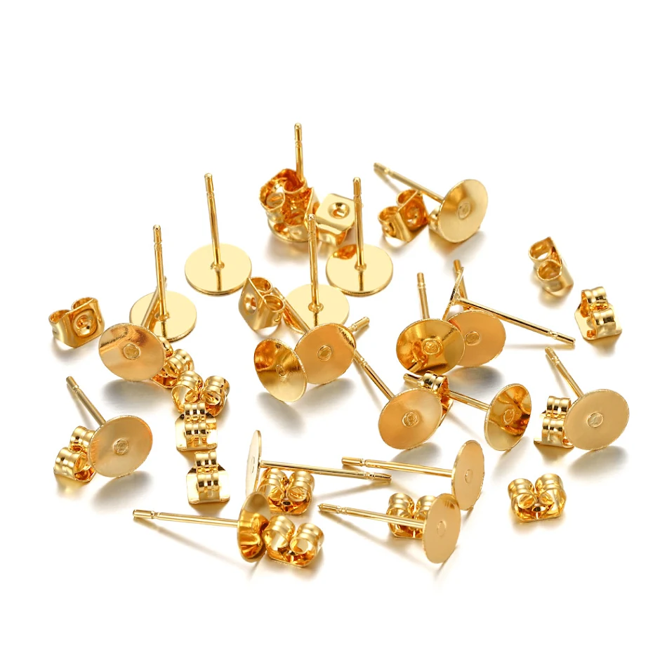 Juego de pendientes DIY con postes de acero inoxidable y soporte de disco plano, agujas auriculares para creación de joyas