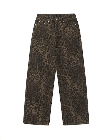 Baggy Leopard Print Y2k Jeans Women 2024 New High Waisted... - 0