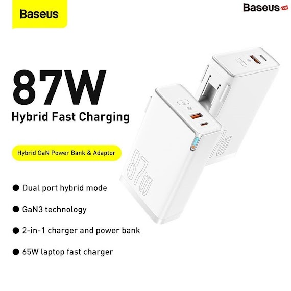 Cốc Sạc Siêu Nhanh Kiêm Pin Dự Phòng Baseus Power Station 4 Hybrid Gan Power Bank Adaptor 10000Mah 87W